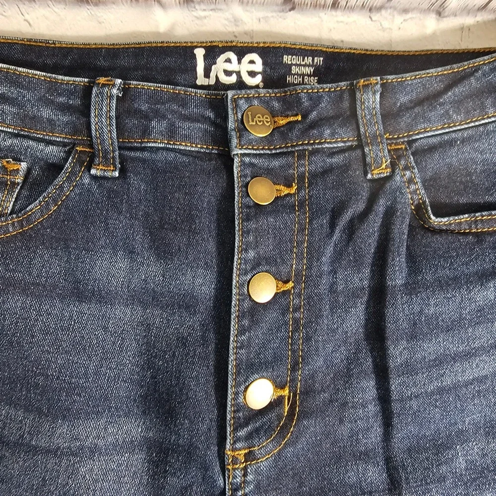 Lee Heritage High Rise‎ Skinny Jeans Dark Wash Button Fly Raw Hem 14M